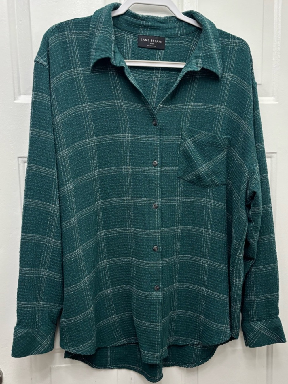 Lane Bryant Teal Green Plaid Casual Button-Down Shirt